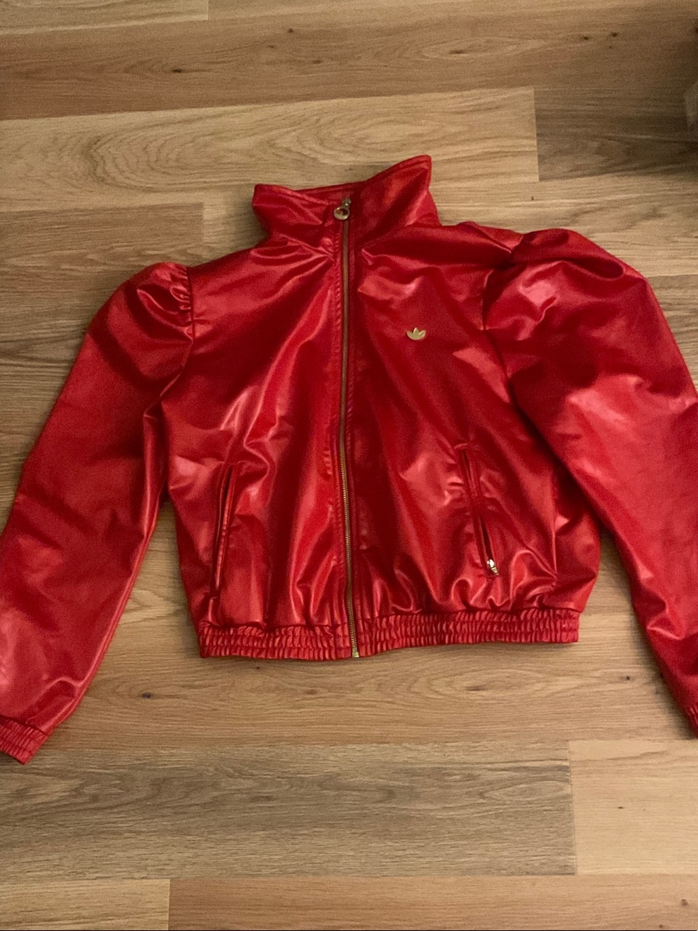 adidas Women’s Shiny Red Zip Jacket with Gold Logo
